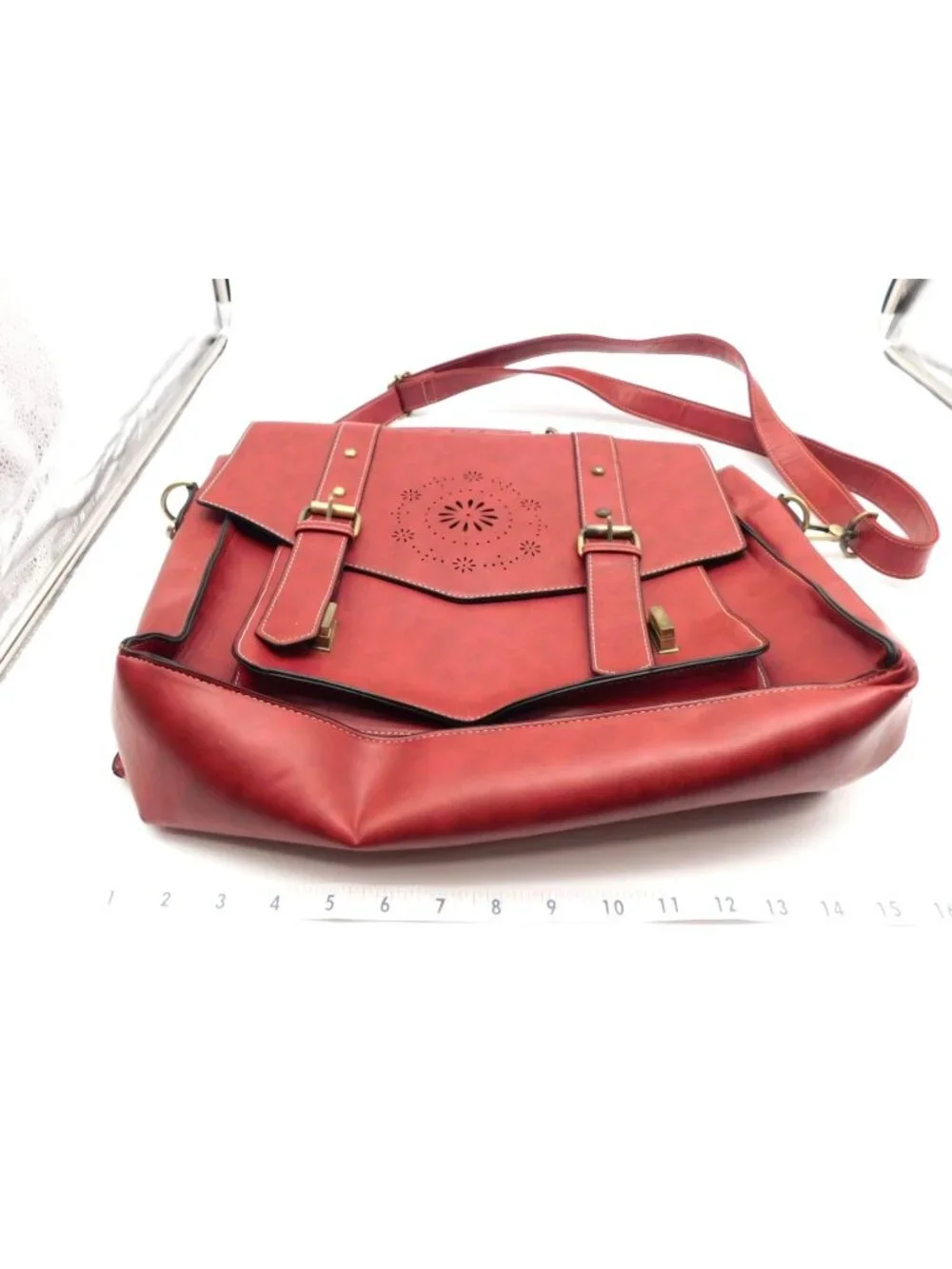 EcoSusi Professor Laptop Bag Satchel Briefcase Red Vegan Leather Crossbody - Picture 12 of 12